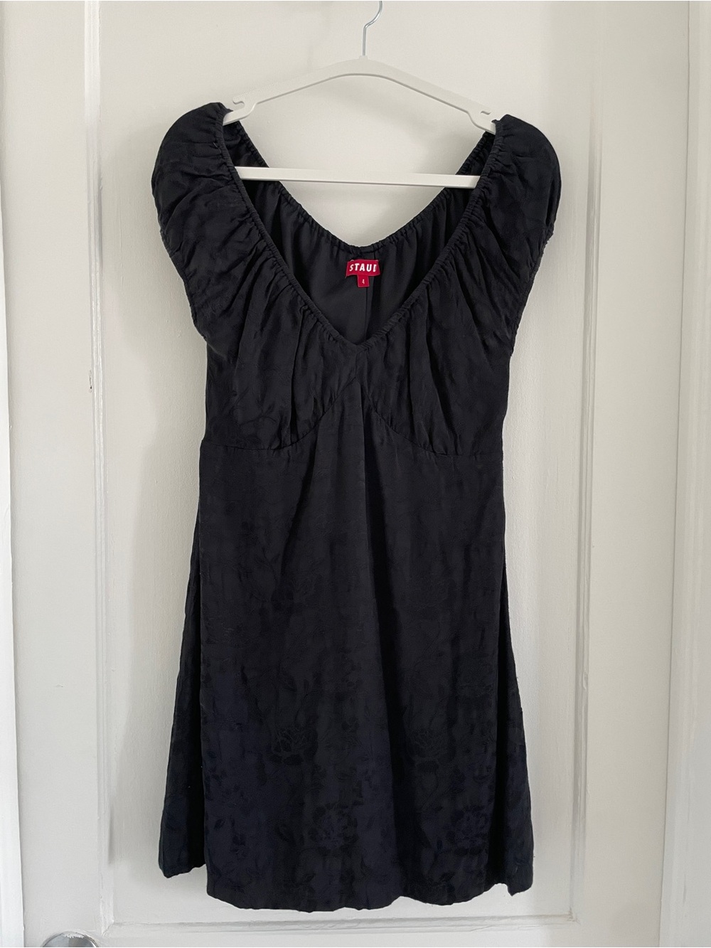 STAUD Black Short Puff-Sleeve Mini Floral Print Dress Small 4